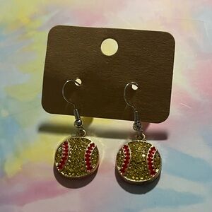 Baseball Earrings with Red and Yellow Sequins